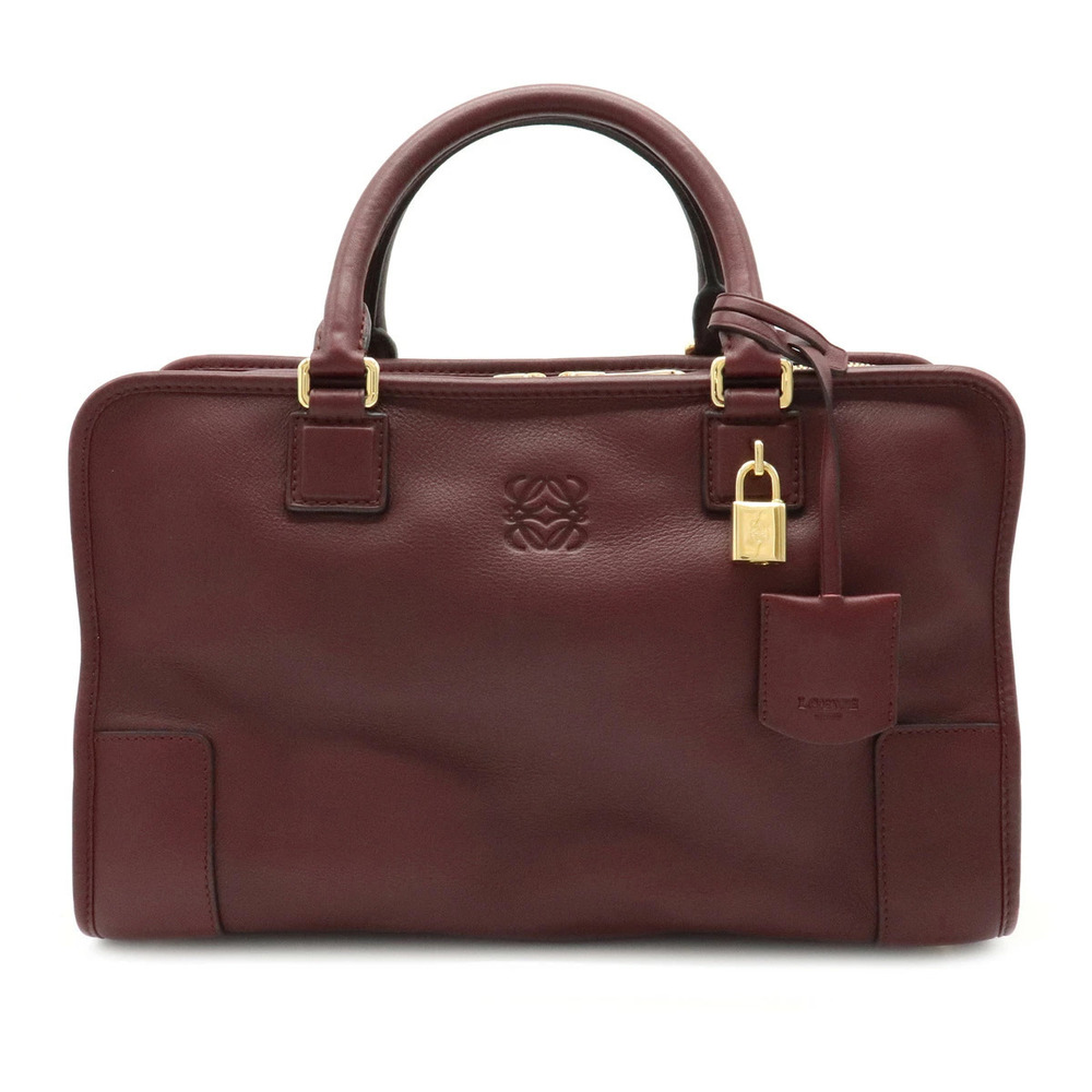 Loewe Amazona Anagram Handbag Boston Leather Bordeaux Purple Brown Red